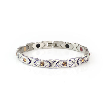 Cross - Negative Ion Bracelet, Stainless Steel with Brown Swarovski Crystals
